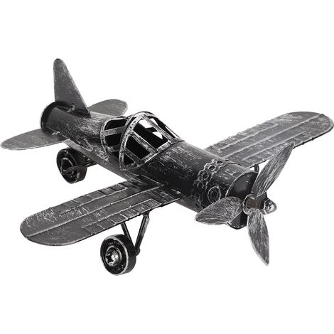 Avion Biplan Vintage en Fer Forgé, Maquette d'Aéronef Noire pour Décoration de Bureau et Accessoire Photographique (1/5)
