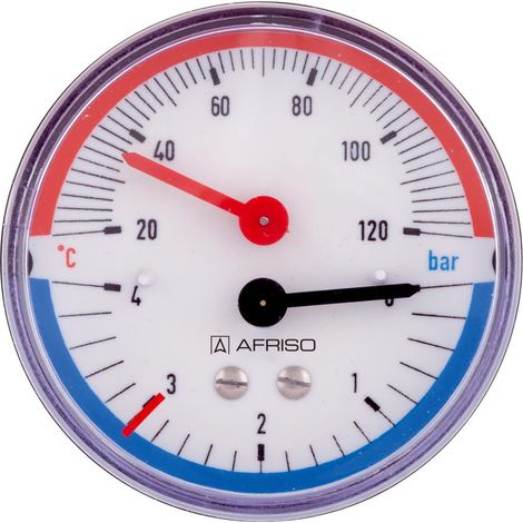 Afriso TM80 Thermo-Manometer 0 4bar 20 - 120°C Anschluss hinten 1/2 AG Ø 80mm 63341 (1/5)