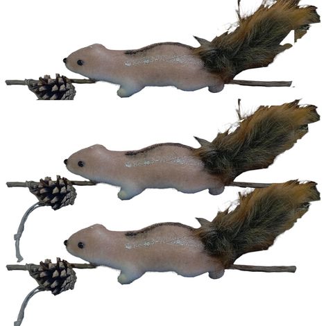 Set di 3 Scoiattoli su Ramo con Pigna Decorazioni Natalizie per albero di natale addobbi casa particolari (1/5)