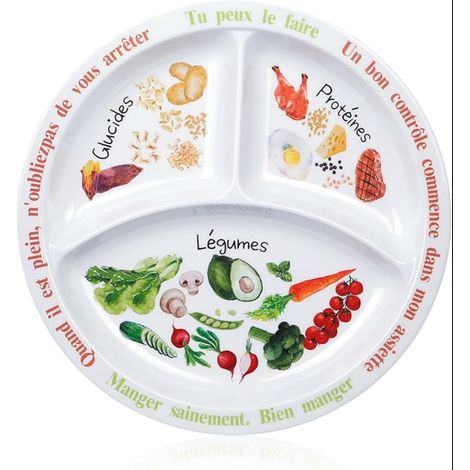 Assiette de contrôle des portions pour une alimentation équilibrée - Compartiments en mélamine (1/2)