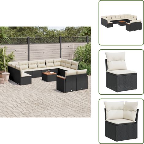 13-tlg. Garten-Sofagarnitur mit Kissen Schwarz Poly Rattan - Gartenmöbel - Esszimmergarnituren - Outdoor-Lounge - Rattanmöbel - Balkonmöbel (1/5)