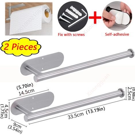 (Lot de 2 porte-rouleaux argentés longs) Porte-papier essuie-tout, porte-papier toilette, distributeur de mouchoirs adhésif, accessoires de rangement pour salle de bain (1/5)