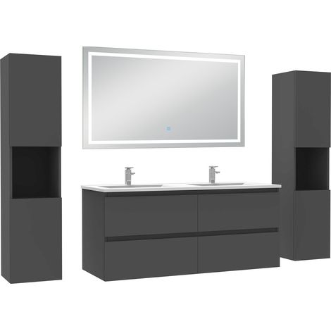 Acezanble Ensemble meubles Salle de Bain 120cm avec colonne et miroir lumineux 3 couleurs et dimmable Anthracite