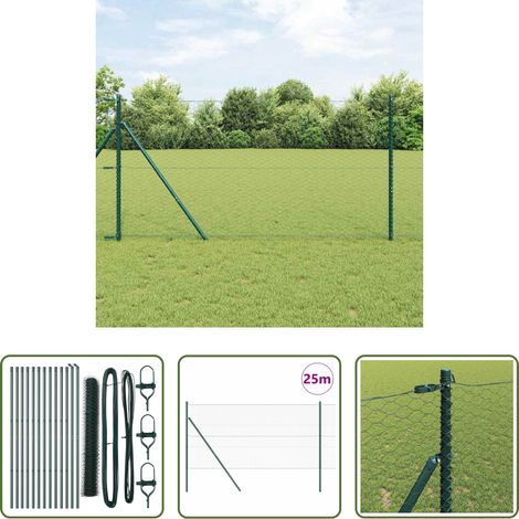 Poteaux de clôture - Poteau de clôture. Vert 25 x 1 m (treillis de 36 mm) Acier (1/5)