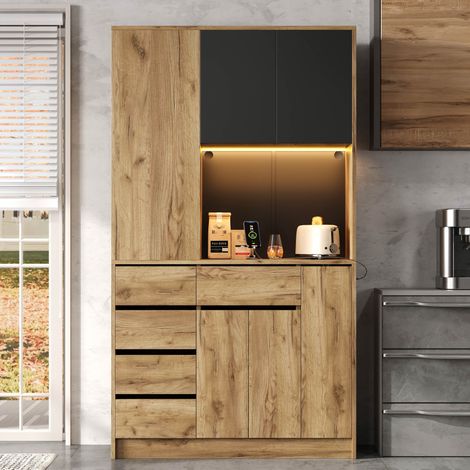Aparador de cocina 105 x 40 x 185 cm en MDF negro y natural OKMYHOME (1/5)