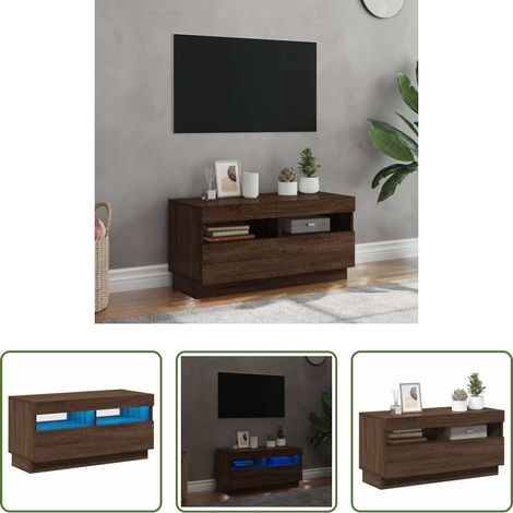 LED-Leuchten -  TV-Schrank mit LED-Leuchten Braun Eichen-Optik 80x35x40 cm (1/5)