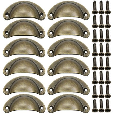 12 tiradores con forma de concha, de diseño semicircular vintage, para puertas de tocador (bronce). (1/5)