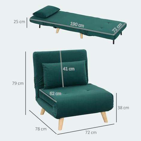 Klappsessel mit Bettfunktion, Klappbarer Relaxsessel in Samtoptik, Verstellbare Lehne, bis 120 kg belastbar, Dunkelgrün (1/5)