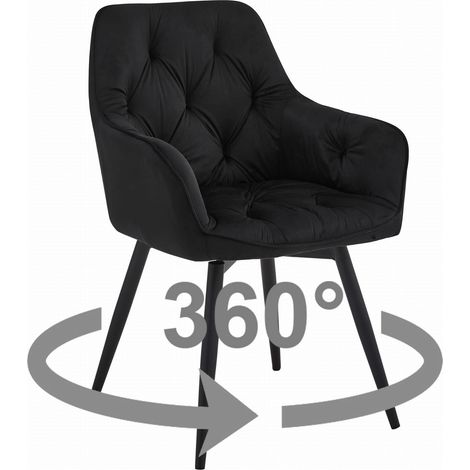 Sedia Girevole JORK360 in Velluto Nero con Gambe in Metallo (1/5)