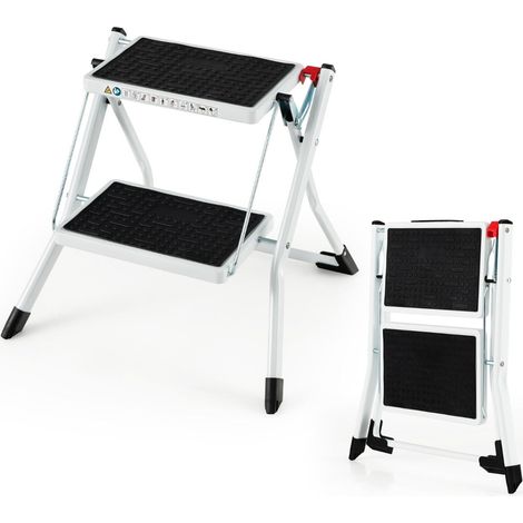 Scala pieghevole a 2 gradini 50 x 49 x 45 cm design pratico e portatile caratteristiche di sicurezza antiscivolo realizzata in lamiera 200020965