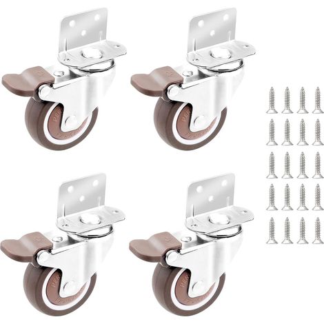 4 L Type Roulettes Pivotantes en Caoutchouc Souple, Ø30MM, avec frein Roues en Caoutchouc pour Meubles (1/5)