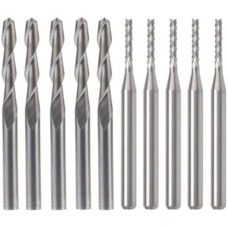 en carbure de tungstène End Mill Cutter, 5 pcs 1.5 mm Router Bits et 5 pcs 1/20,3 cm 3.175 mm Plat Nez Upcut Flûte spirale Ensemble Outil (1/4)