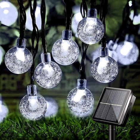 Weiße Solar-Lichterkette, 6,5 m, 30 LED-Birnen, 8 Beleuchtungsmodi, IP65 wasserdicht mit 2 V 140 mA Solarpanel, für Außen-/Innendekoration, Weihnachten, Party usw. (1/4)