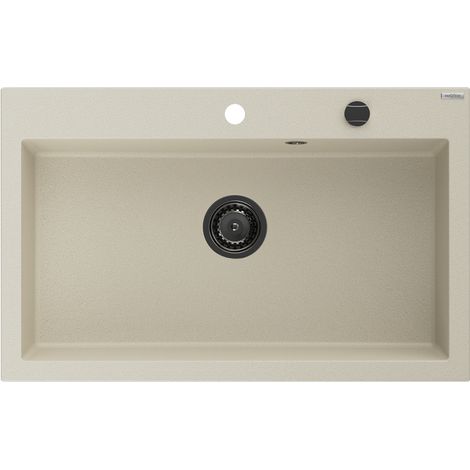 Mexen Elix fregadero de granito de 1 seno 800 x 500 mm, beige, sif贸n negro - 6527801005-69-B