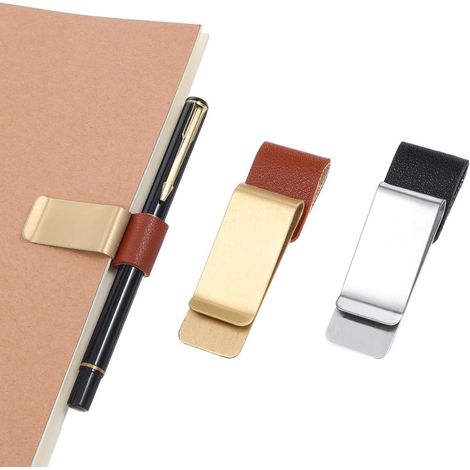 Porte-stylo - Porte-stylo - Boucle pour stylo - Clip pour stylo - Clip pour stylo - Porte-stylo - 2 pièces - Argent + Or - Convient aux carnets, agendas et calendriers (1/4)
