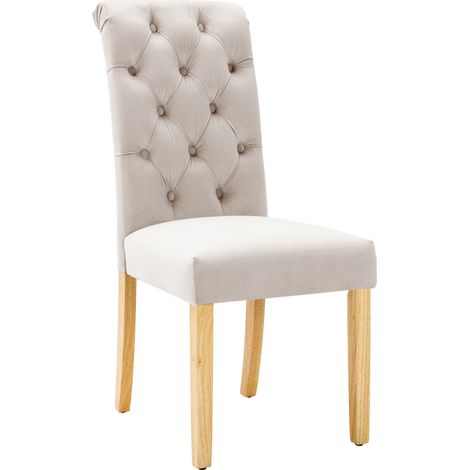 ELVMI Lot de 6 Chaises de Salle Ă Manger, Velours, Bois Massif et Chene, Beige (1/5)