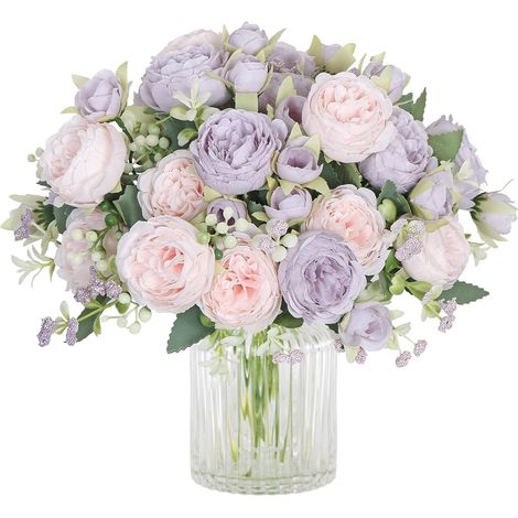 Lot de 2 Bouquets de Pivoines Artificielles en Soie pour Fête de Mariage, Centre de Table Décoration D'intérieur (Rose violet)