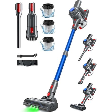 Aspirateur Balai sans Fil, 50Mins/40KPA/450W Aspirateur sans Fil Aspirateur Balai avec LED Verte, Aspirateur avec Brosse à Plancher Améliorée, pour Tapis, Sols Durs, Poils d'animaux, Bleu (1/5)