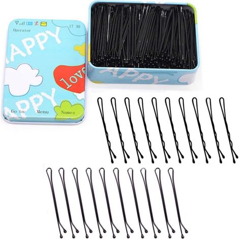 Epingles à Cheveux Noir, 200 Pièces Barrettes Cheveux En Acier, 5.5cm Pince Cheveux,  Pins Metal, Pince à Cheveux Vague Invisible, Adapté à Toutes Types Cheveux Avec Boît (1/5)