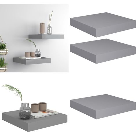 Schweberegale 2 Stk. Grau 23x23,5x3,8 cm MDF - Schweberegale - Wandregale - Regal Grau - Regalset - Wohnwandgestaltung - Home & Living (1/5)