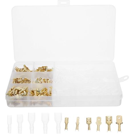 Kit de 270 Borniers à Fourche en Cuivre Manchons Dorés Isolants – Terminal D'épissure Rapide pour Câblage Électrique Automobile – Connecteurs Audio Voiture Résistants la Chaleur (1/5)