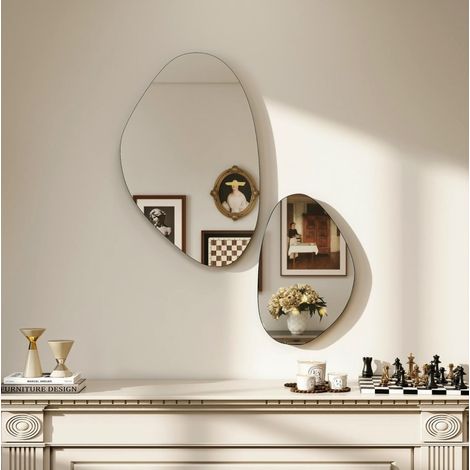 Lot de 2 miroirs muraux asymétriques noirs 70 x 46 cm et 49,5 x 31 cm avec cadre en métal (1/5)
