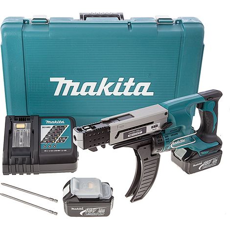 Makita - Atornillador para tabiquería seca AKU 18V con bandeja, 2x batería 3,0 Ah, cargador DFR550RFE