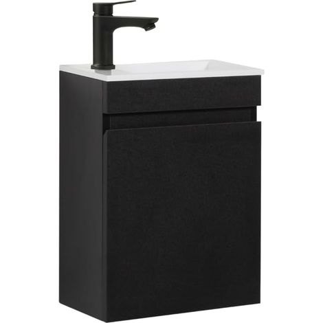 Meuble Lave Mains WC Meuble lavabo 46cm déjà monté (Noir 46cm, sans Mitigeur)