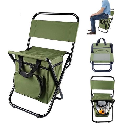 Klappstuhl – Klappbarer Angelstuhl mit integrierter Kühltasche – Kompakter Campingstuhl für Angeln und Picknicks – Leicht und tragbar – Grün (1/5)