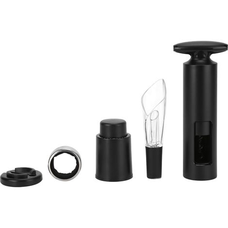 5 pièces/Set Kit d'ouverture de bouteille de vin rotatif avec bouchon à vide, carafe, coupe-feuille et anneau anti-gouttes en noir (1/5)
