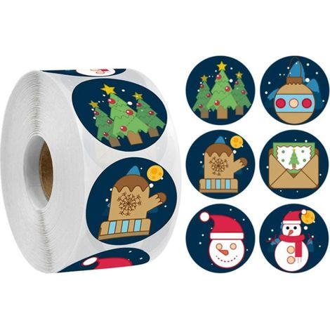 Rouleau 500 autocollants Noël PVC double face : Père Noël, renne, flocon. Déco cartes cadeaux, fenêtres. (1/4)