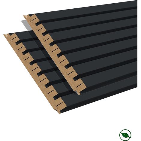 Forestea – Lot de 2 panneaux décoratifs muraux MDF noir 1250 x 287 x 20 mm – Finition bois – Pose par collage ou vissage – 0,72 m²