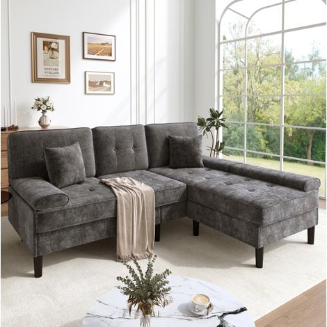 Divano angolare modulare 3 posti in ciniglia con pouf mobile 195 cm grigio antico OKWISH (1/5)