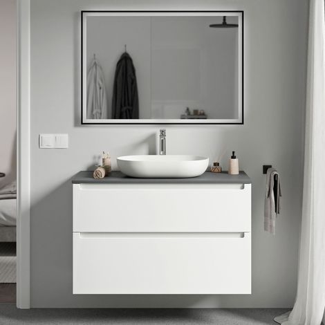 BERNSTEIN - Mobile lavabo sospeso MDF Bianco opaco, piano lavabo antracite opaco, cassetti girevoli - 100x46x62cm - VIREO	Bianco opaco, Antracite opaco