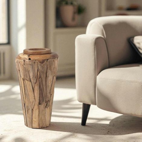 Pier Import – Vase décoratif en teck massif – Hauteur 80 cm – Largeur 44 cm – Longueur 44 cm – Style artisanal unique