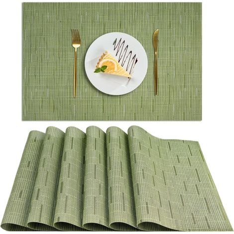 Juego de 6 manteles individuales de PVC lavables, antideslizantes y resistentes al calor, fáciles de limpiar y guardar, para cocina, comedor y restaurante, 30 x 45 cm (verde). (1/4)