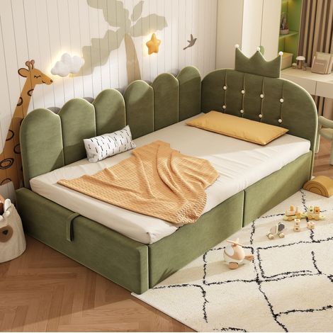 lit adulte rangement 90x200 velours vert hydraulique OKMYHOME (1/5)
