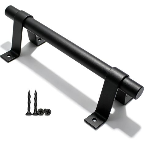 Poignée de Porte de Grange, Poignée de Porte en Acier au Carbone Solide Noir de 200 mm de Long, Poignées de Porte Coulissante pour Placard de Cuisine (1/5)