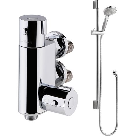 Nuie Vertical Thermostatic Bar Shower Valve with Slider Shower Kit - Chrome (1/4)