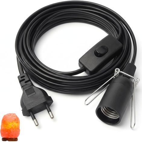 Câble pour Lampe de Sel avec Interrupteur Douille E14, Prise Française EU 1,8 m, Isolation PVC Sécurisée, Contrôle Facile Marche/Arrêt, Compatible Lampe de Table, Pierre Naturelle, Cristal (1/5)