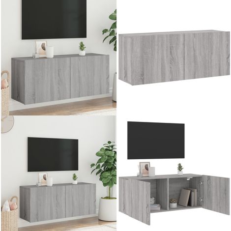 Meuble TV mural sonoma gris 100x30x41 cm - Armoire média - Rangement mural (1/5)