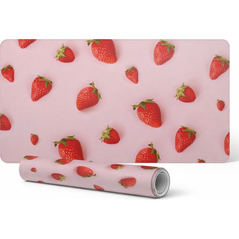 Bloc de notas protector para oficina en casa con diseño de fresas sobre fondo pastel, 120 x 60 cm.