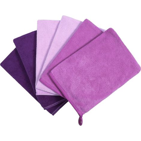 Gants de toilette microfibre doux réutilisables 6 pièces violet 15x21cm (1/5)