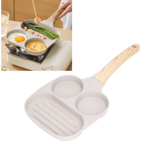 Poêle à hamburgers aux œufs antiadhésive, fond plat, compatible avec les plaques à induction, trois trous (1/5)
