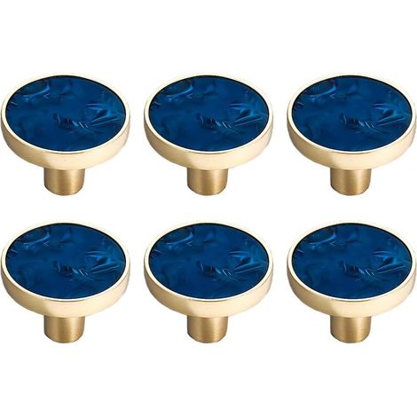 Tiradores redondos para armarios, juego de 6 piezas, pomos para muebles de 32 mm, tiradores decorativos para cajones, color azul, aleación de zinc. (1/5)