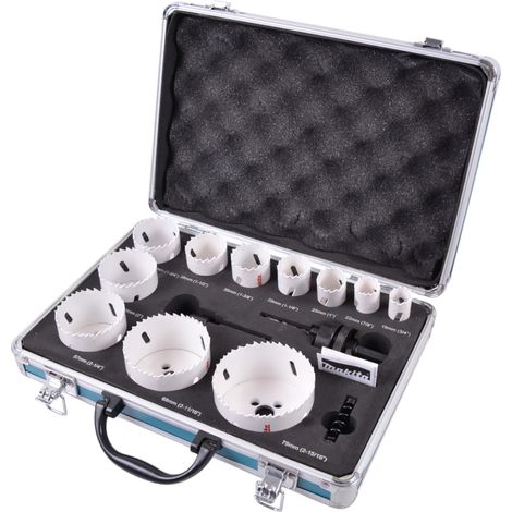 Makita – Kit scie cloche BIM 14 pièces D47298 – HSS bimétal pour acier et bois – Profondeur de coupe 38 mm – 11 diamètres de 19 à 75 mm