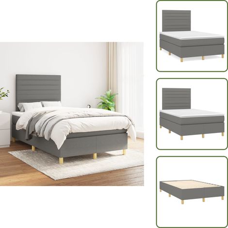 Sommier à lattes de lit avec matelas Gris foncé 120x200cm Tissu - Lit Plateforme - Lit Double - Matelas Ressorts Ensachés - Têtière Ajustable - Literie (1/5)
