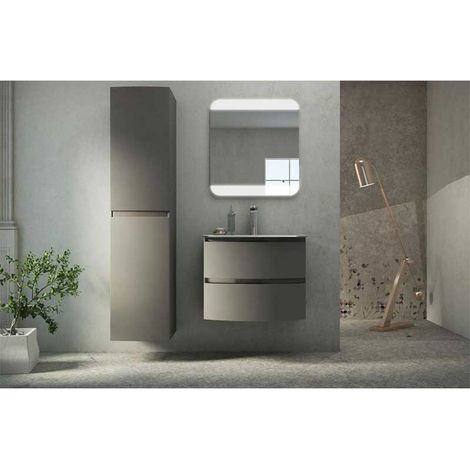 Mobile Bagno Vague70 cm SospesoVerde Opaco Base 2 cassetti - Lavabo in Resina (1/5)