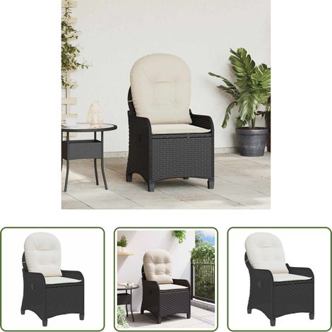 Terrassenstuhl -  Liegestuhl mit Kissen Schwarz 56 x 66 x 95 cm Poly-Rattan (1/5)