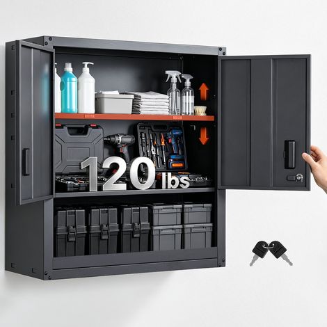 Hängeschrank Werkstatt, 762 x 305 x 762 mm, Werkzeugschrank aus Stahl mit abschließbaren Türen & verstellbarem Regal, Wandhängeschrank für Garage, Keller, Küche, Lager, schwarz (1/5)